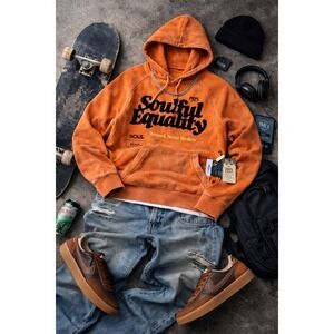 Prps Soulful Equality Orange Acid Wash Graphic Hoodie Sweatshirt E103S409 Mens